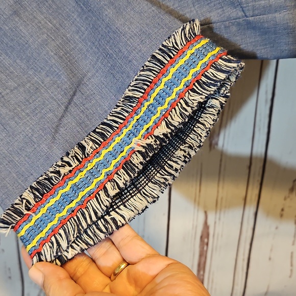 Pleione‎  Anthropologie Tops  Womens Large Blue Poplin Embroidered Fringe - Picture 4 of 10